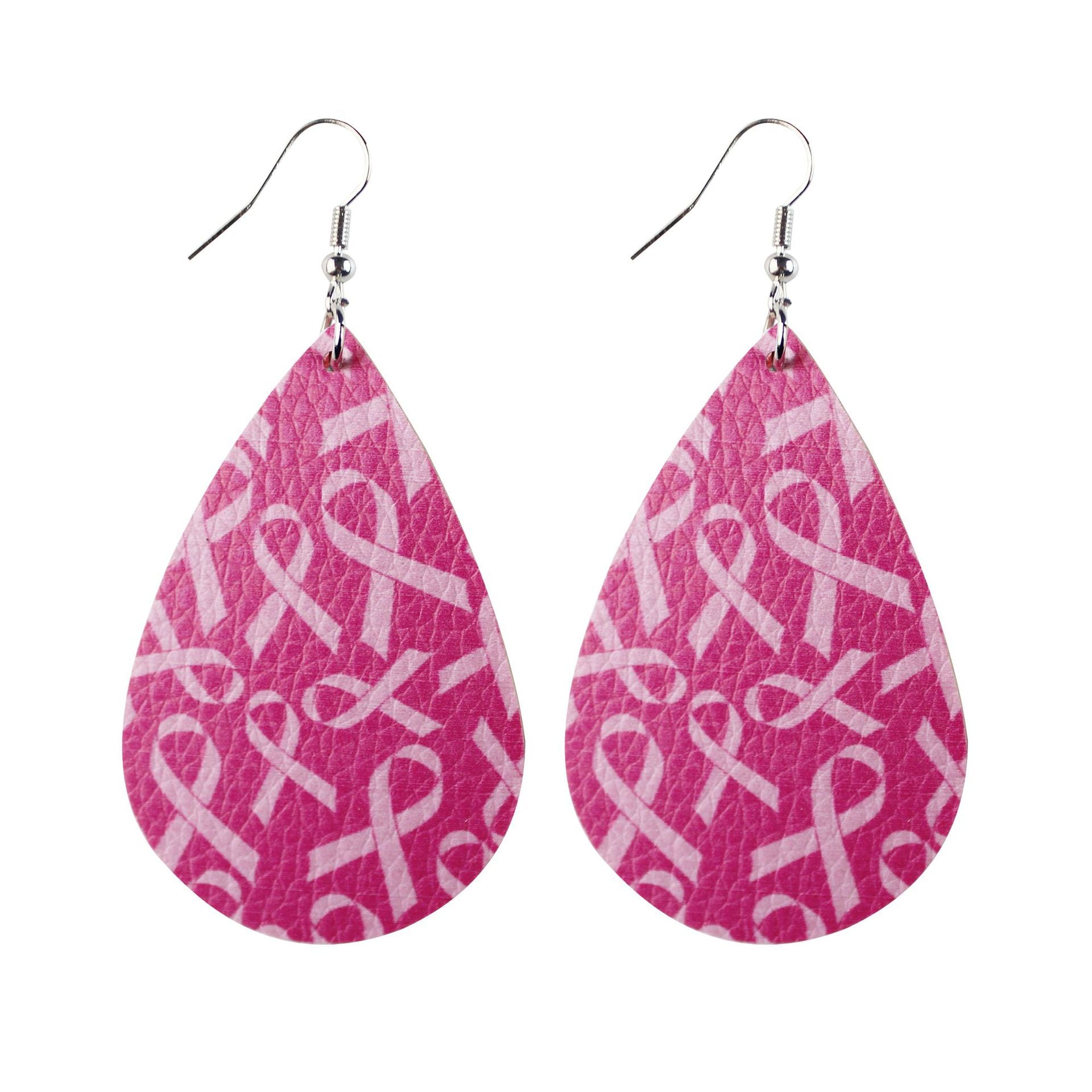 Wholesale  16 Pair Pink Ribbon Faux Leather Drop Earrings Women Breast Pendant Earrings