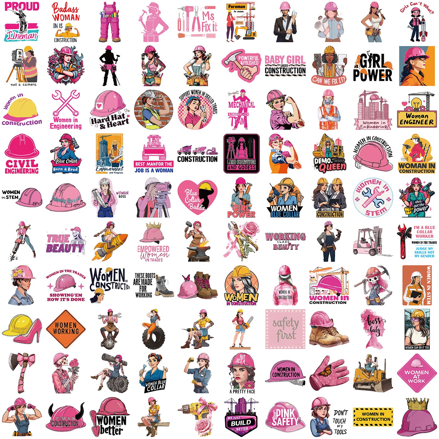 Wholesale 100 Pink Cartoon Safety Helmet Stickers DIY Waterproof