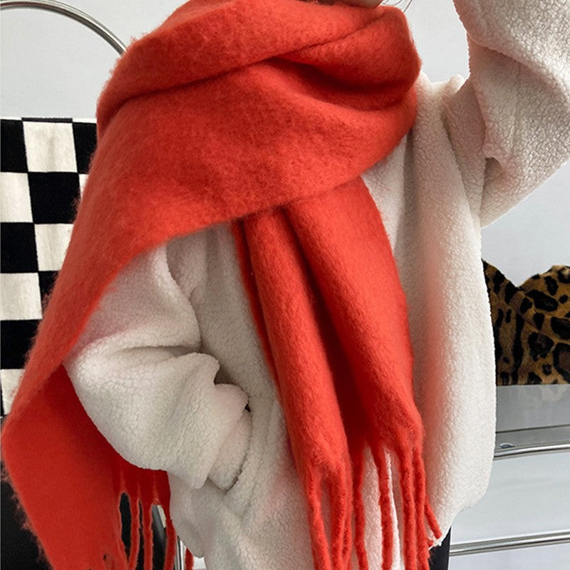 Wholesale Autumn and Winter Thickened Warm Thick Fringed Soft and Waxy Versatile Solid Color Imitation Cashmere Scarf