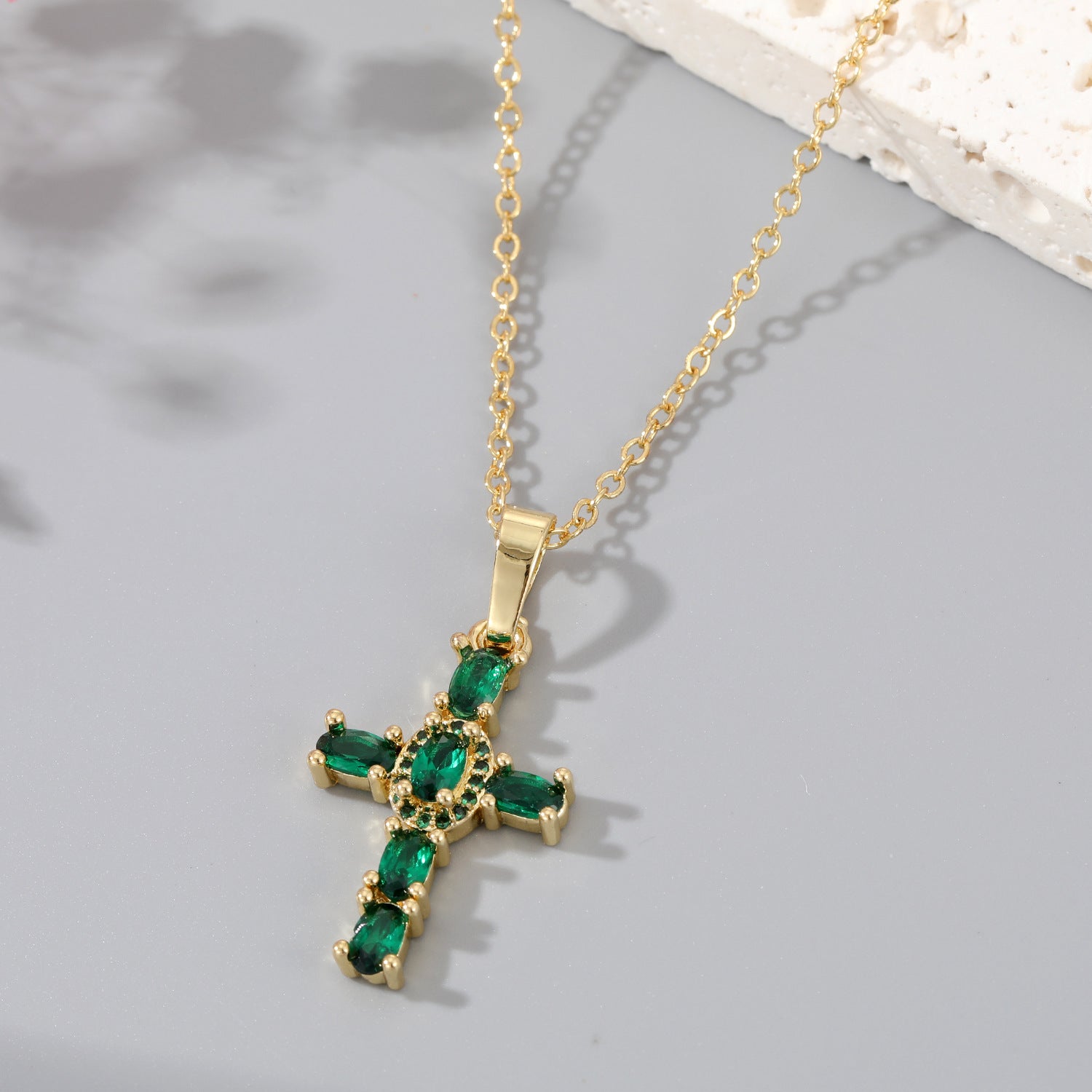 Wholesale Cross Hollow Color Zircon Alloy Necklaces