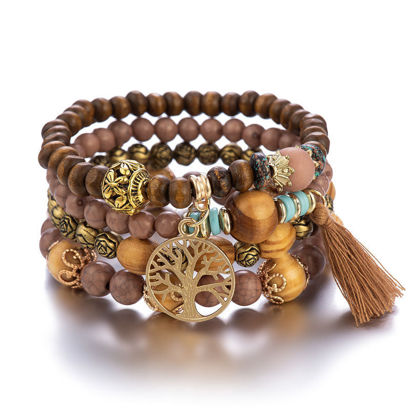 Wholesale Bohemian style multi-layered wooden bead bracelet