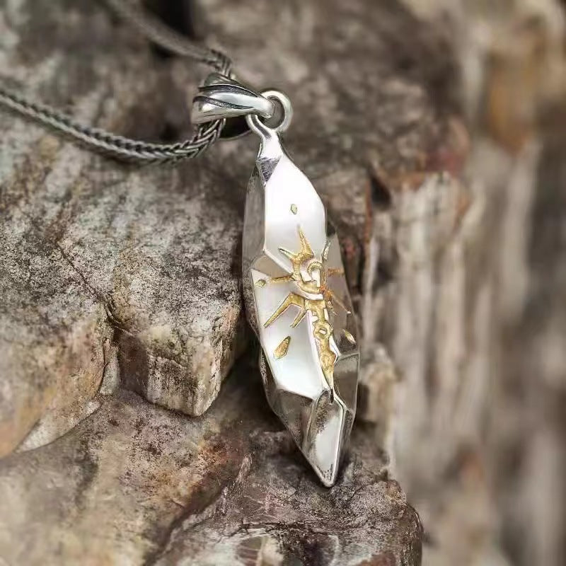 Wholesale  Personality Sun Rune Wishing Stone Pendant Retro Personality Meteorite Colorblock Stainless Steel Chain Hip Hop Necklace