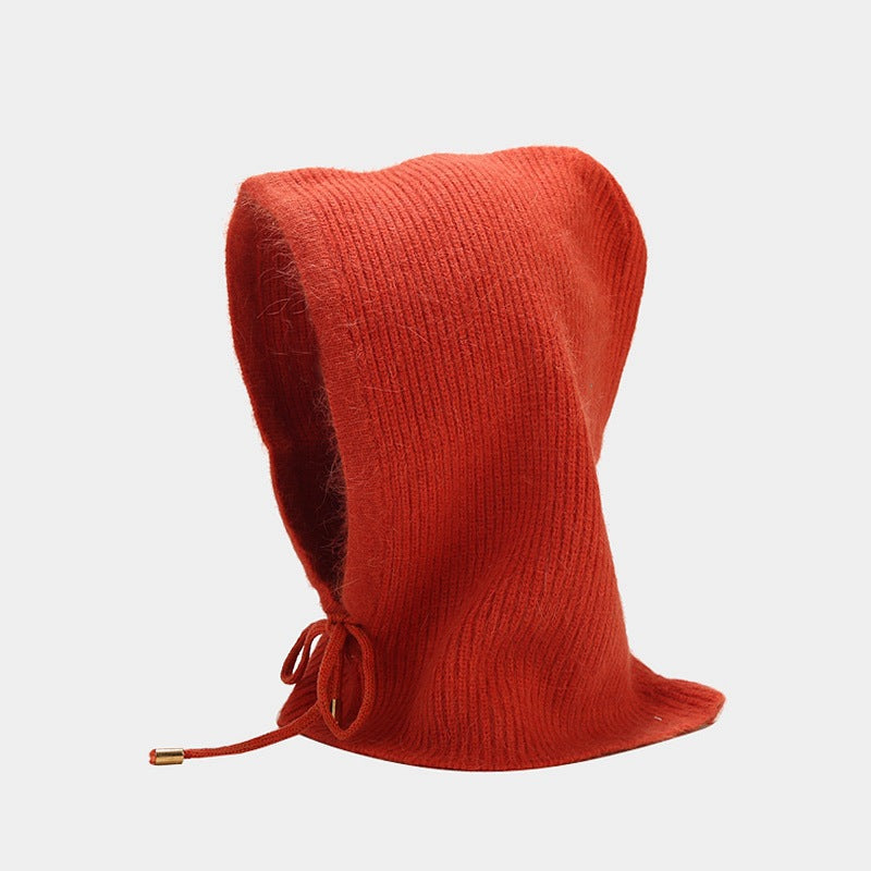 Wholesale 2023 Winter Rabbit Fur Warm Neck Protector Hooded Integrated Knitted Hat Woolen Hat