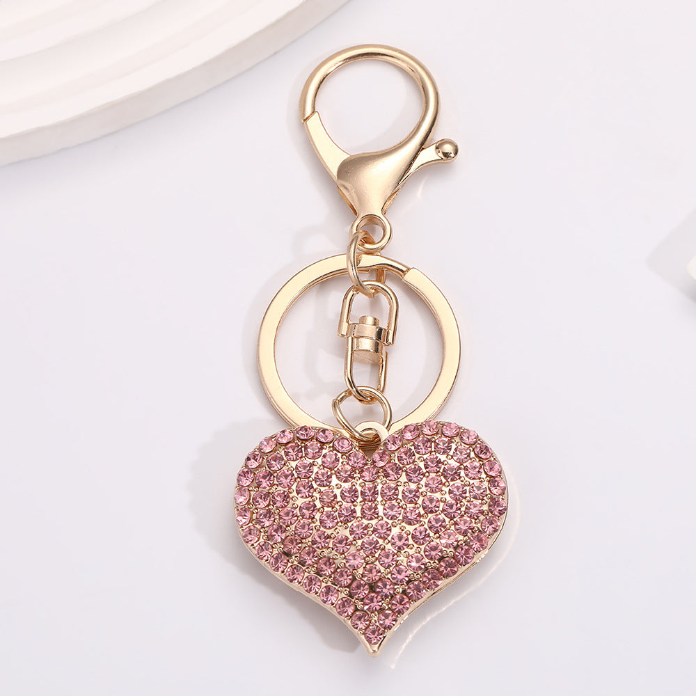 Wholesale Pink and Red Full Diamond Peach Heart Metal Keychain