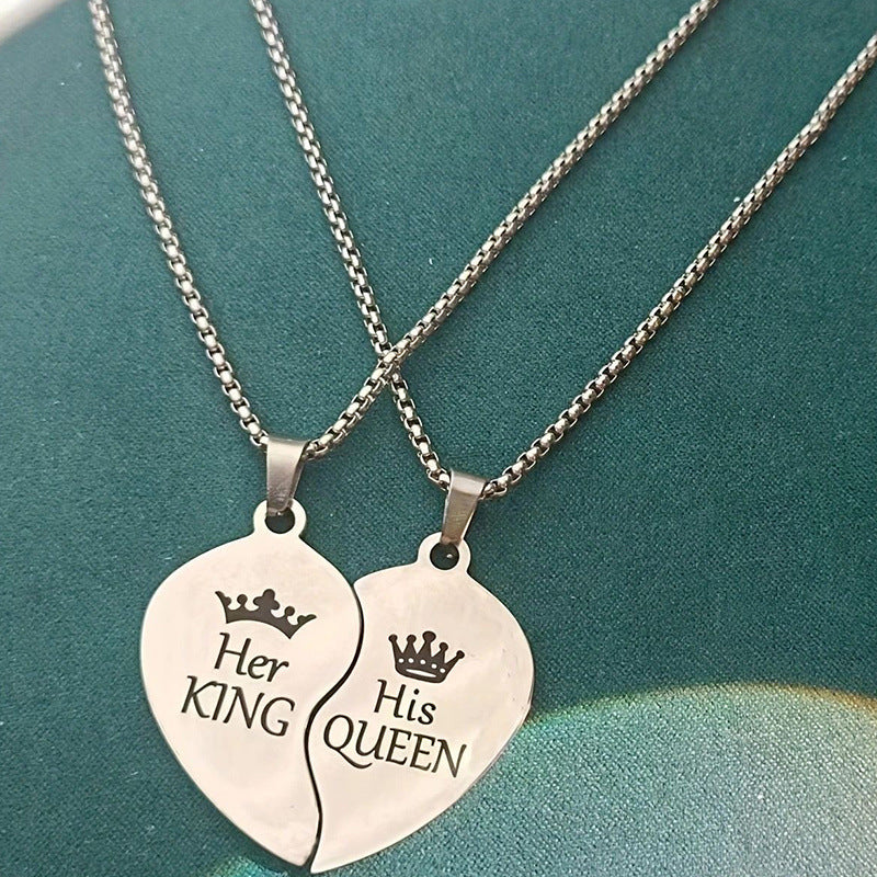 Wholesale  King and Queen Stainless Steel Pendant Titanium Steel Necklace