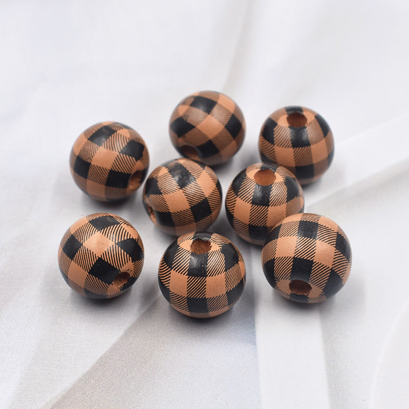 Wholesale 10PCS Houndstooth Wooden Beads DIY Beads Colored Plaid Wooden Beads