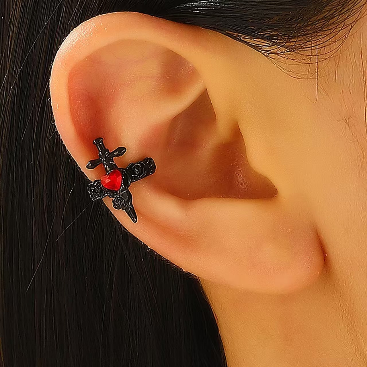 Wholesale Punk dark personality red diamond open stacking ring for men