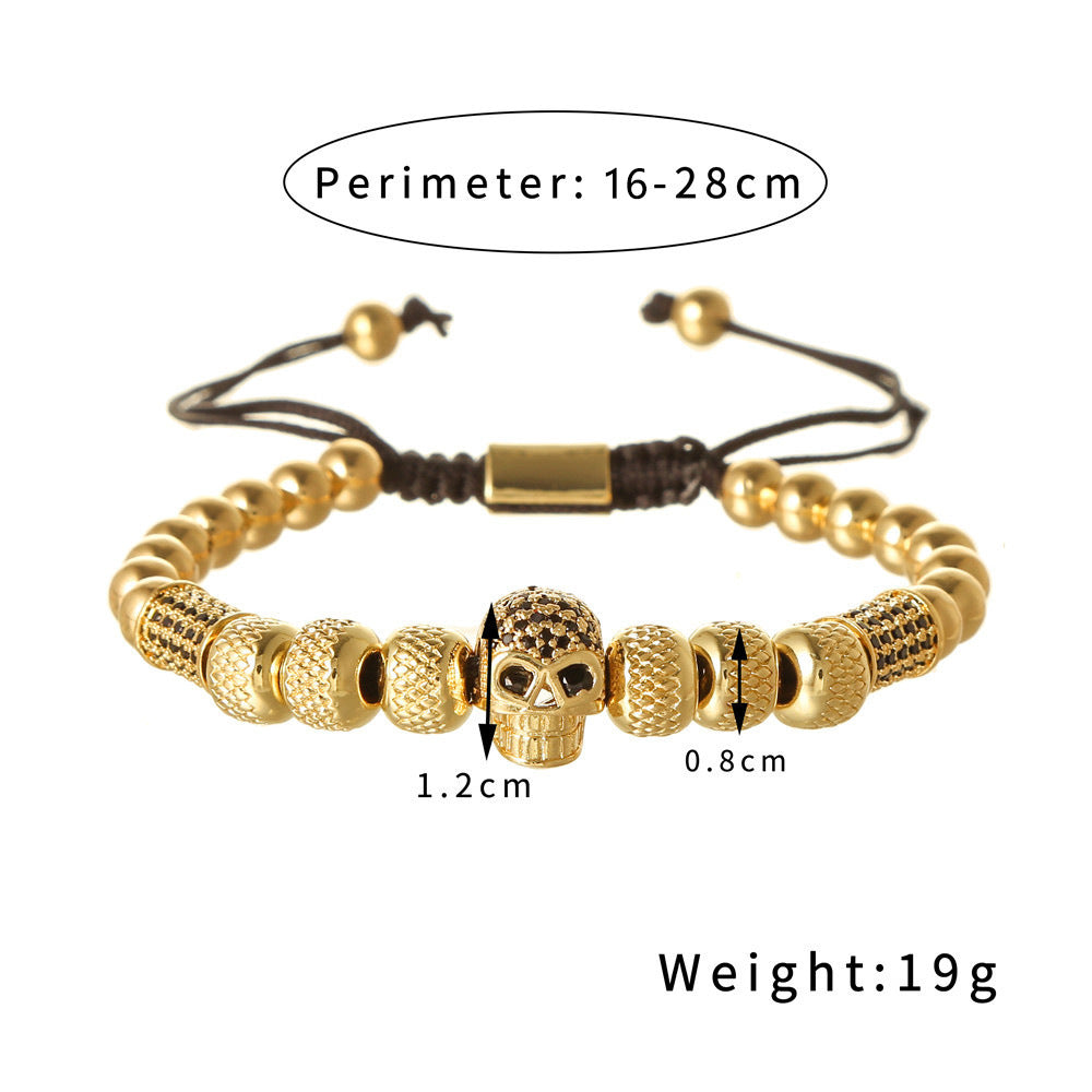 Wholesale Copper Inlaid Zircon Skull Punk Bracelet for Men