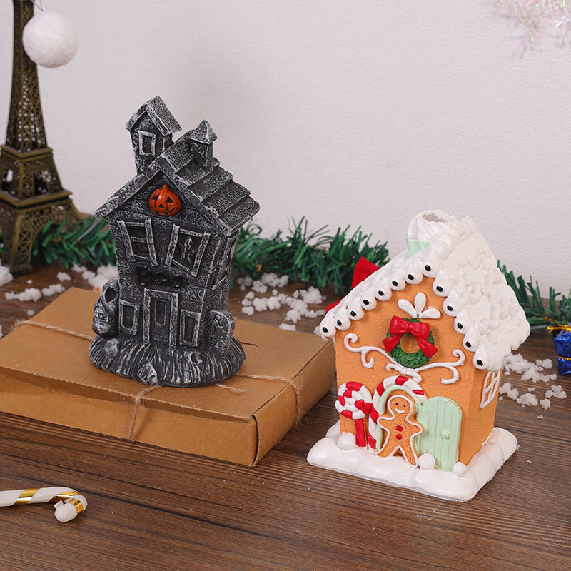 Wholesale Christmas Gingerbread People's Small Houses Resin Ornaments