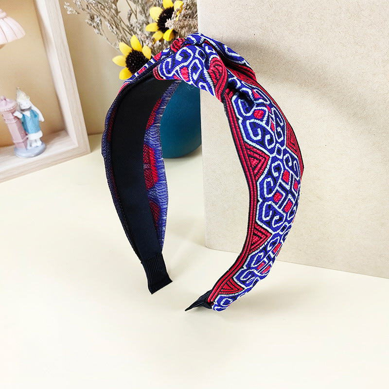 Wholesale Ethnic Style Embroidery Knot Fabric Hair Hoops
