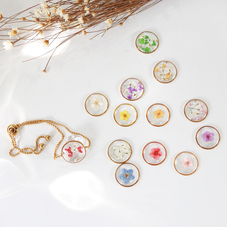 Wholesale 10pcs Round Dried Flower Gold and Silver Colorful Small Flower Stainless Steel Bracelet