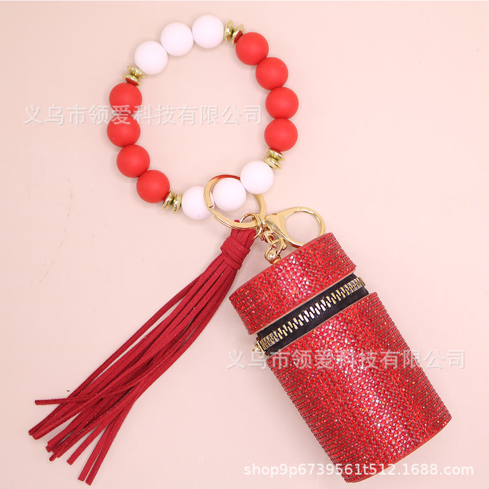 Wholesale Rhinestone Lipstick Bag Silicone Wrist Keychain