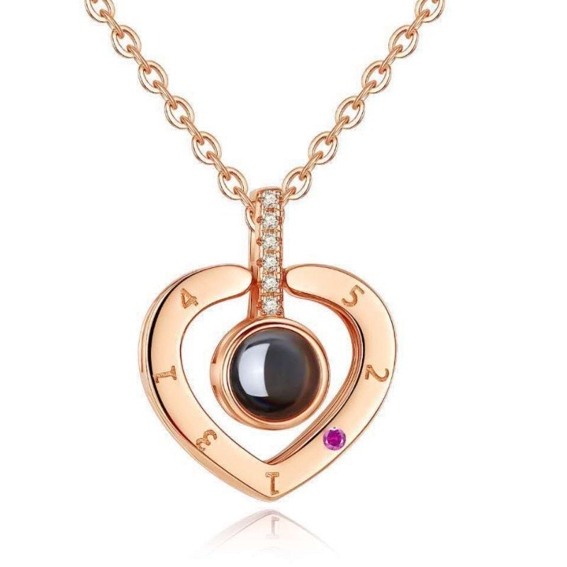 Wholesale Sterling silver creative diamond 100 languages I love you love heart projection clavicle necklace