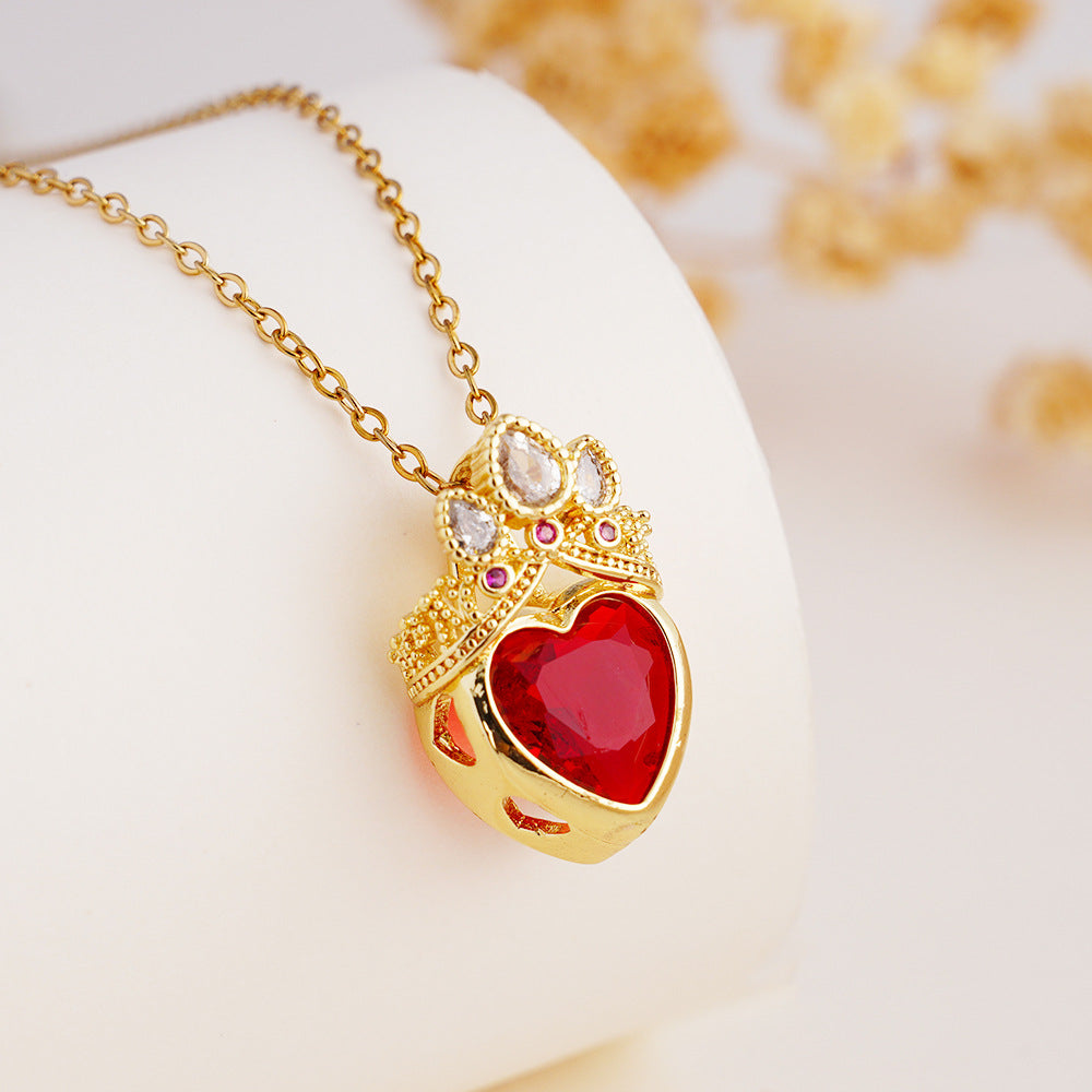 Wholesale Stainless Steel Clavicle Chain Pink Crown Love Necklace Light Luxury Accessories