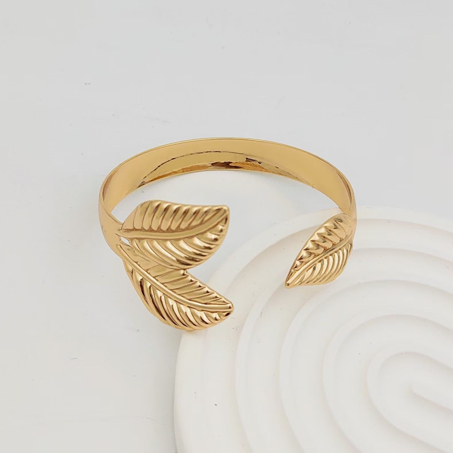 Wholesale wide hammered pleated golden bracelet