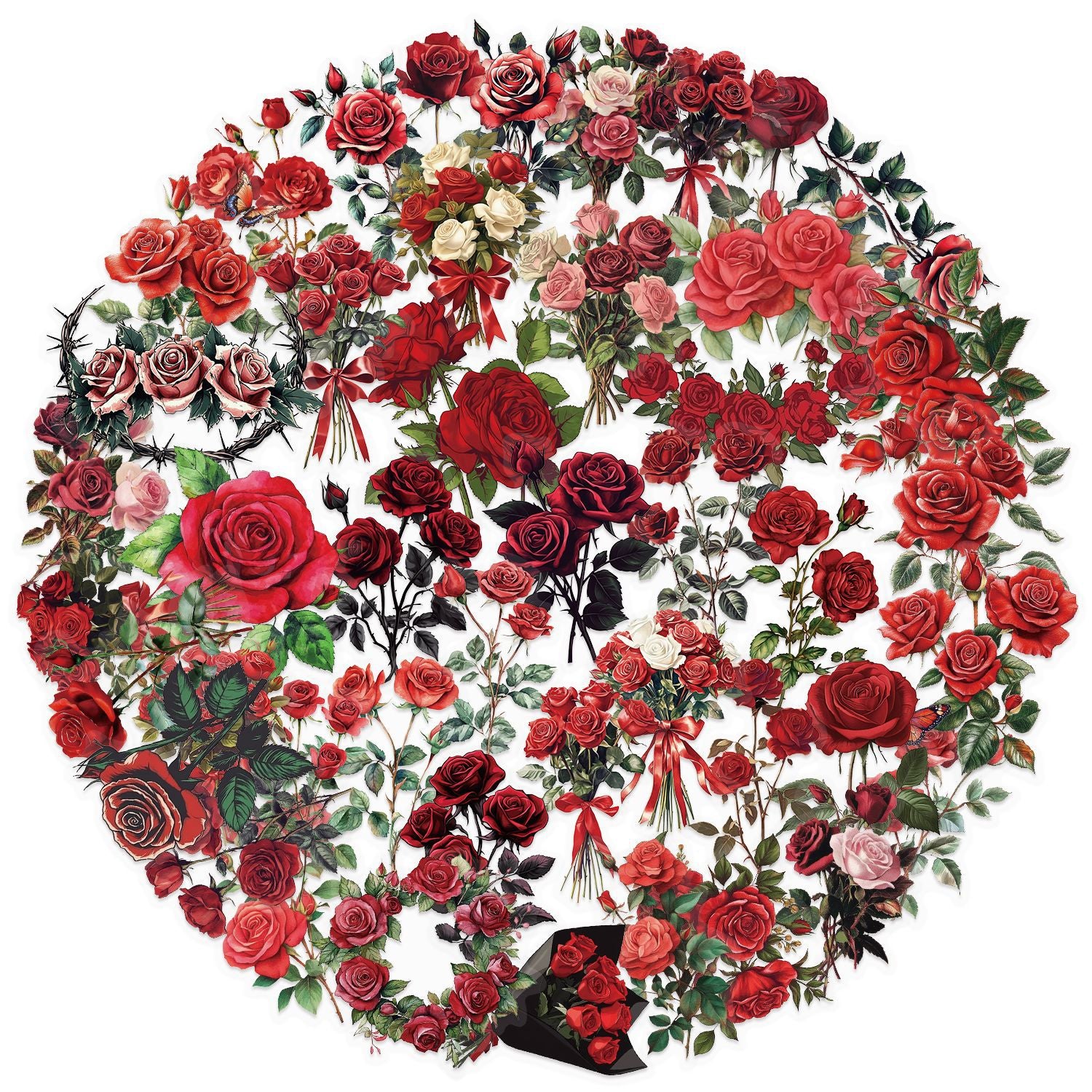 Wholesale50pcs/pack transparent retro red rose sticker bag waterproof transparent PET hand account material decorative guitar notebook