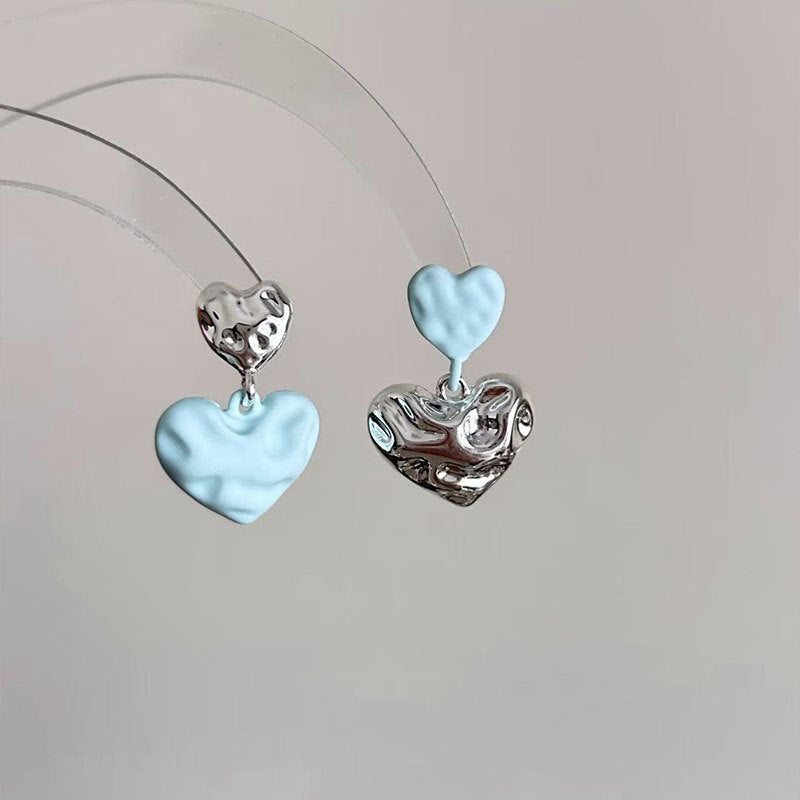 Wholesale Trendy Asymmetric Pleated Heart Earrings Alloy Fashion Accessory Gift For Women Party Casual Wear