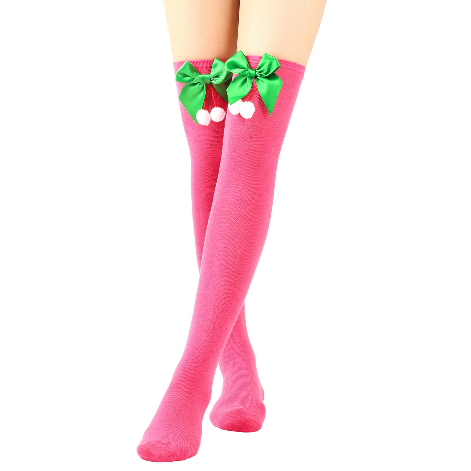 Wholesale Bow Christmas Ball Striped Over-the-Knee Socks