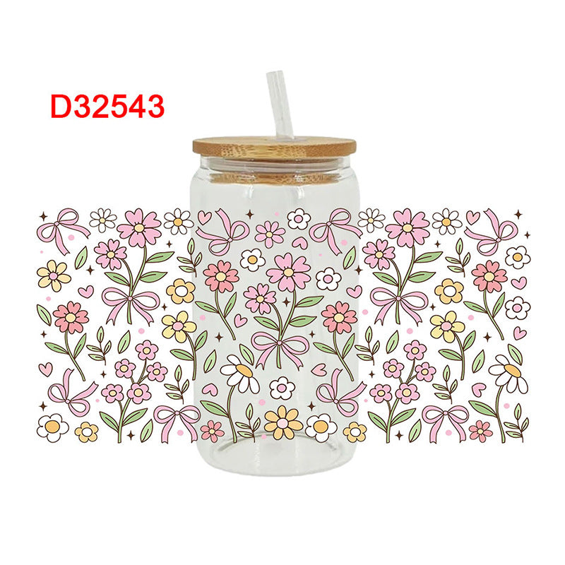 Wholesale Colorful flowers and plants  16oz Cup UV DTF Wraps