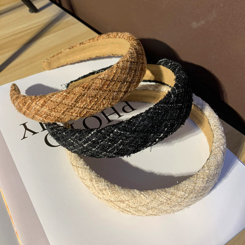 Wholesale Plush Plaid Knitted Vintage Sponge Fabric Headband