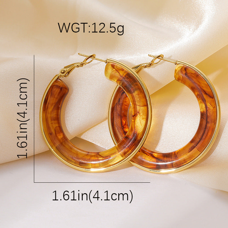 Wholesale Stainless Steel Earrings Resin Hoops Luxury  Earrings