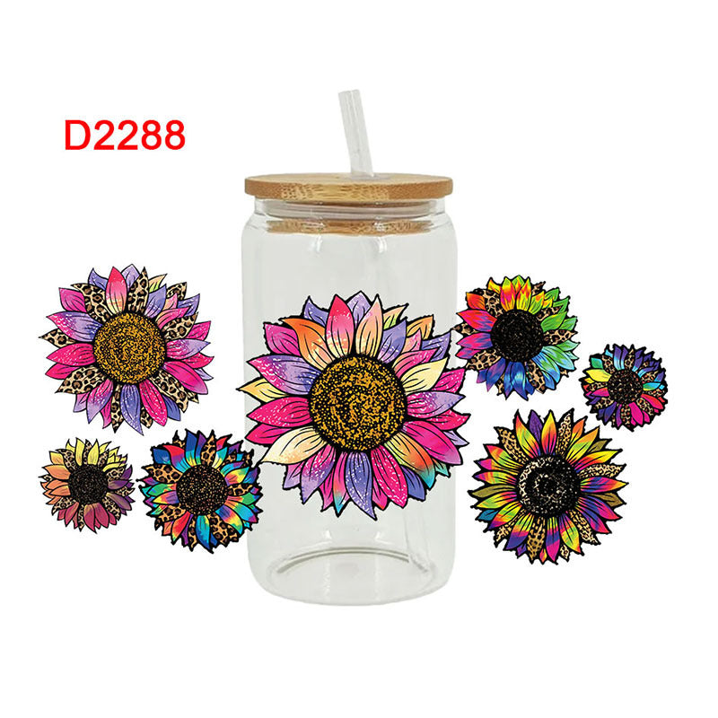 Wholesale Colorful flower bees  16oz Cup UV DTF Wraps