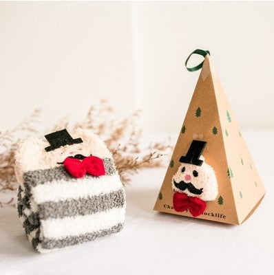 Wholesale Christmas plus velvet warm coral fleece socks gift box