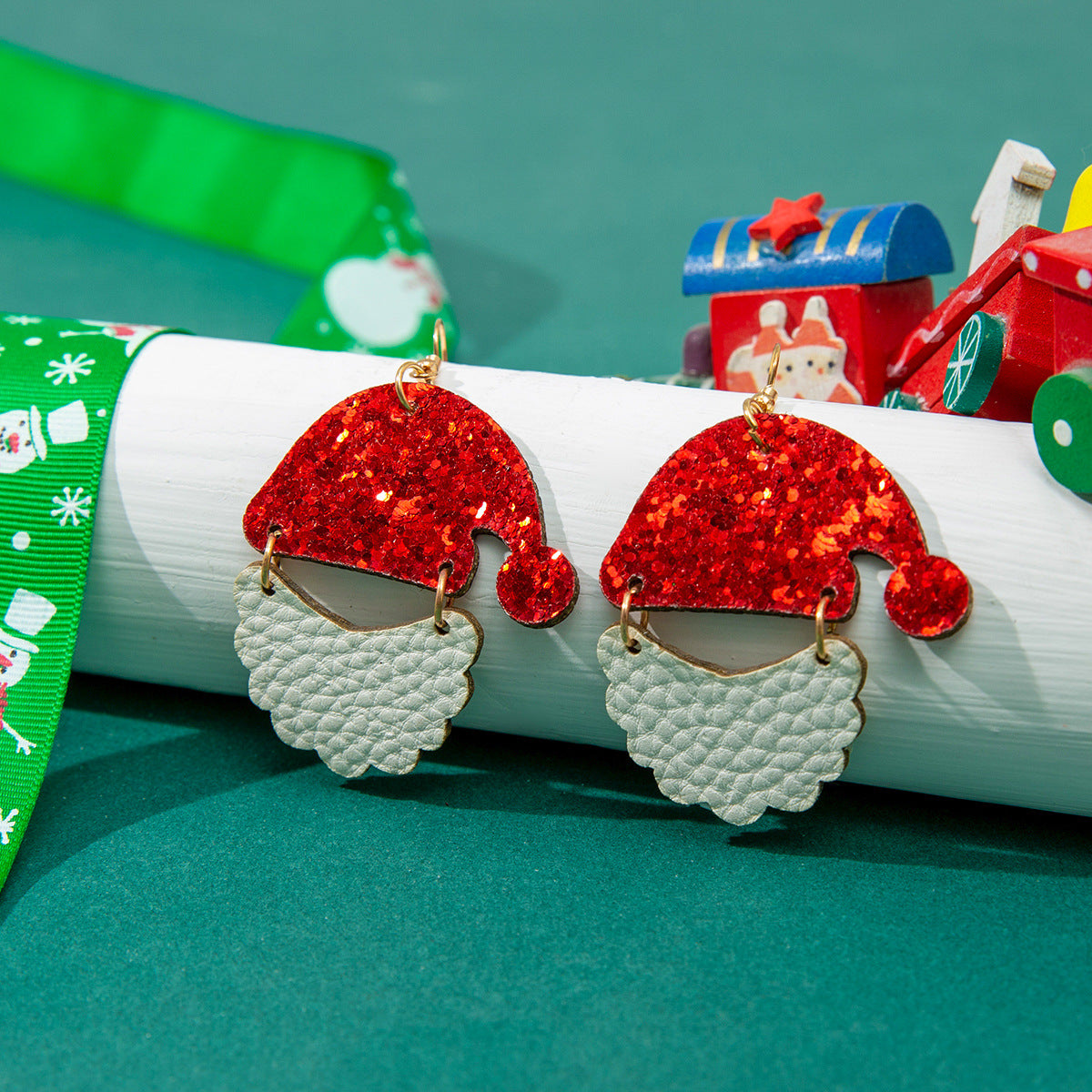 Wholesale Christmas Hats White Bearded Leather Earrings