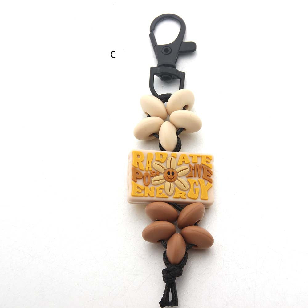 Wholesale Floral Alphabet Cartoon Silicone Beads Keychain