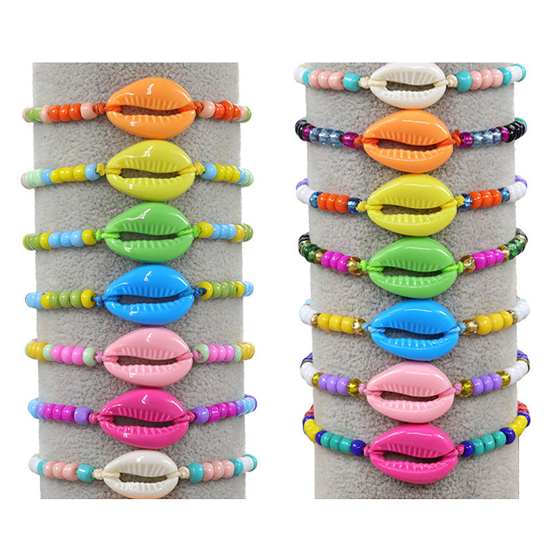 Wholesale Acrylic Seashell Colorful Rice Beads Woven Bracelet