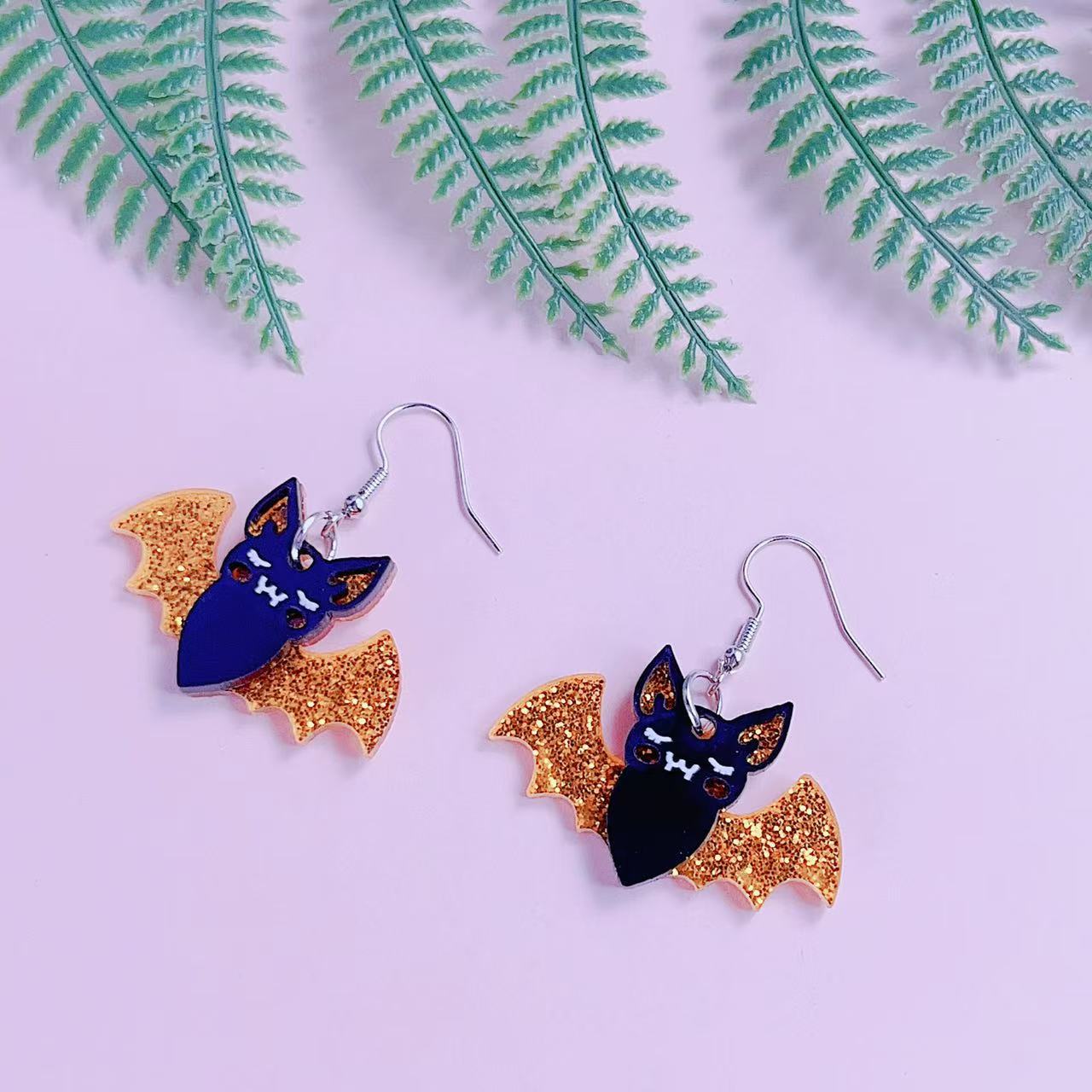 Wholesale Christmas Tree Lights Black Cat Bat Acrylic Earrings
