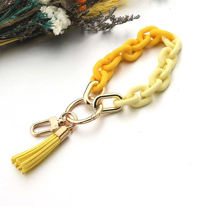Wholesale Colorful PU Tassel Acrylic Wrist Keychain