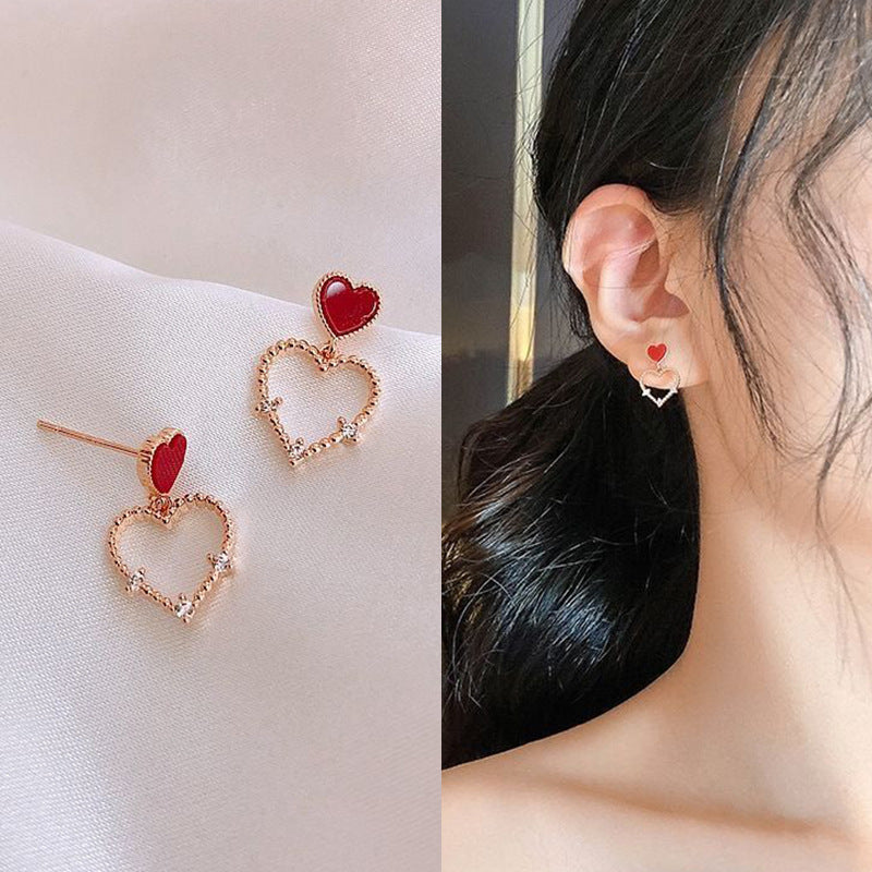Wholesale Sweet red heart-shaped  Blingbling Earrings