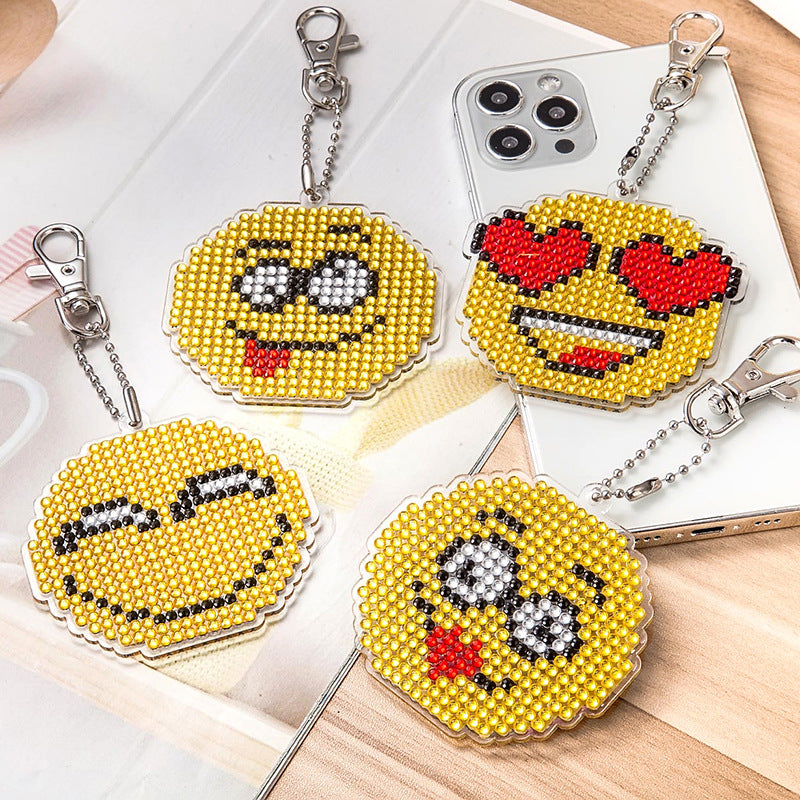 Wholesale Set of 4 DIY Acrylic Sticker Diamond Painting Rainbow Car Key Chain