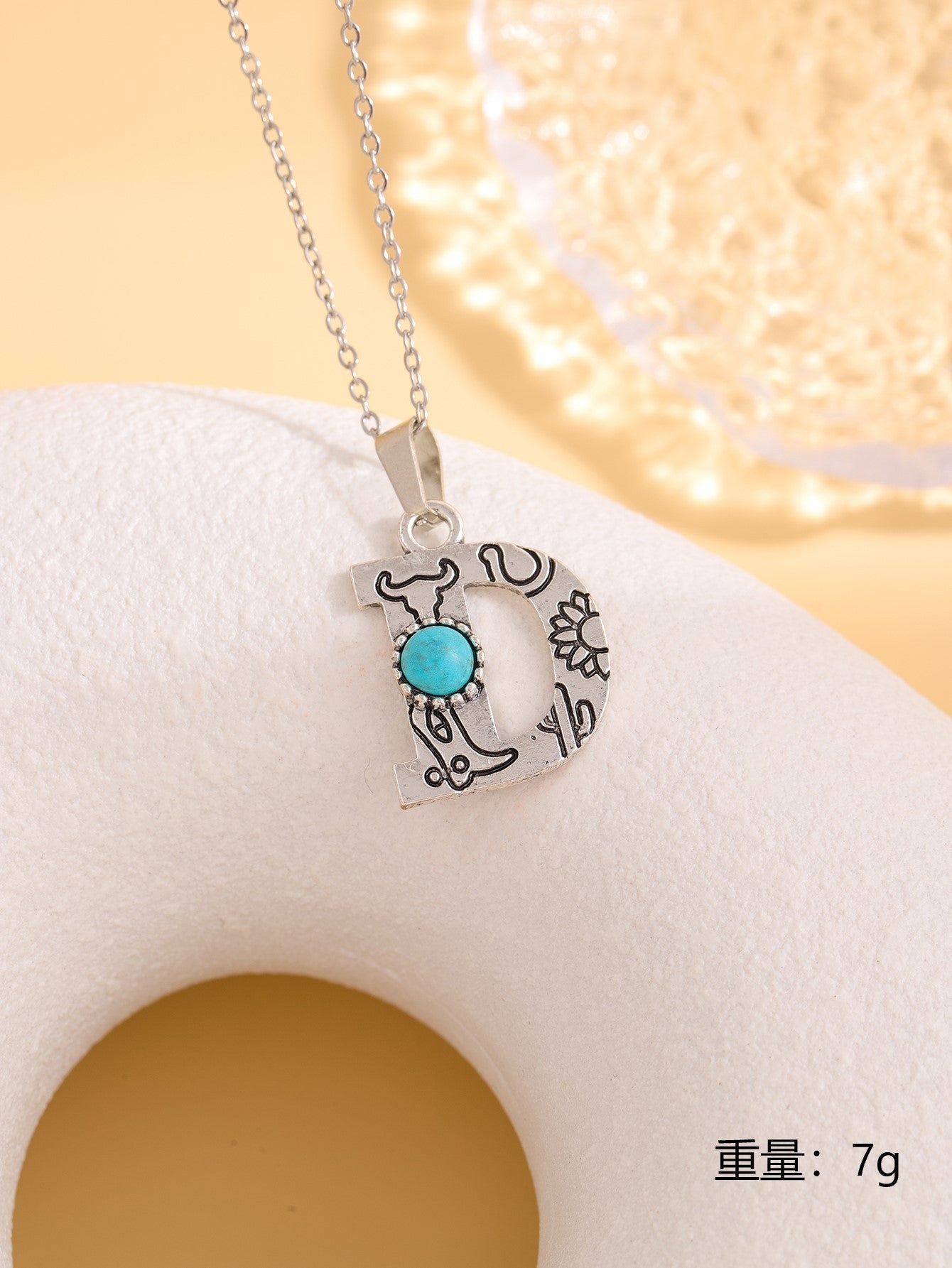 Wholesale Western stainless steel chain cactus turquoise letter necklace