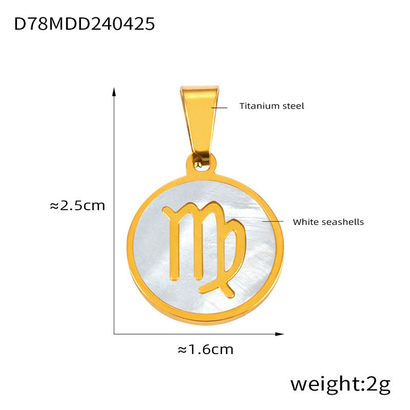 Wholesale Constellation round pendant titanium steel 18K gold temperament shell jewelry