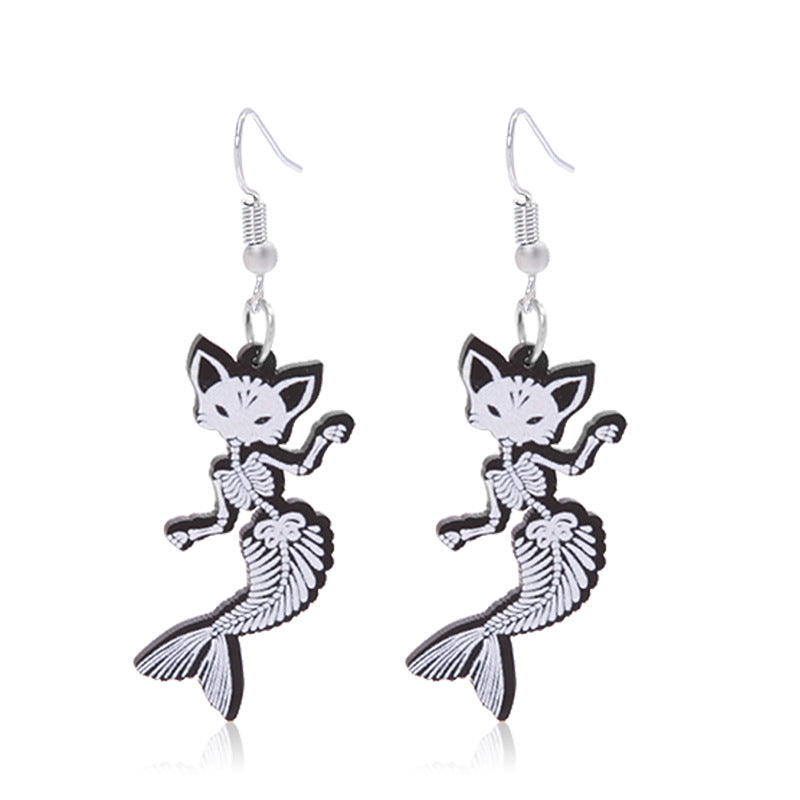 Wholesale Halloween Fashion Gothic Silver Vintage Skull Butterfly Earrings