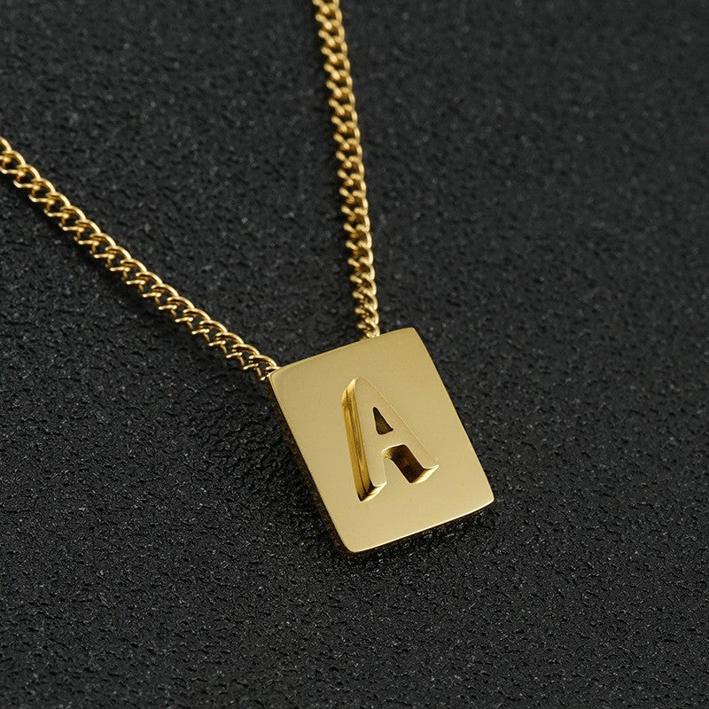 Wholesale Titanium Steel 26 English Letters 18K Stainless Steel Square Necklace Clavicle Chain