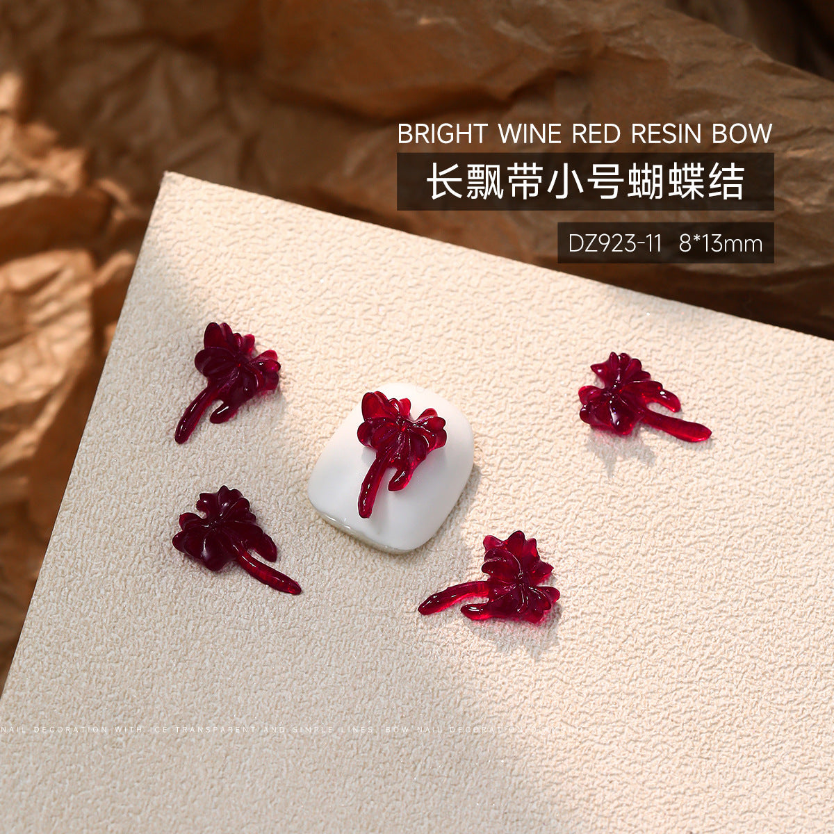Wholesale 50pcs Bow Nail Art Accessories Burgundy Resin Frosted Mini Three-Dimensional Ribbon Butterfly Bow Tie Nail Decoration