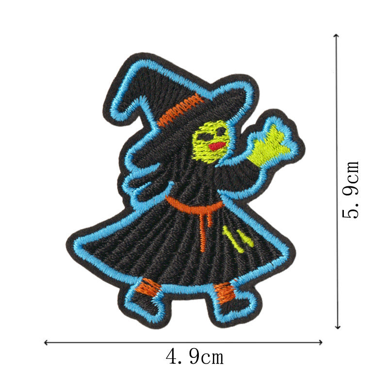 Wholesale  Embroidered Iron On Patches 9 Piece Set With Witch Pumpkin Cat Ghost Bat Designs For ets DIY Craft Supply Resale
