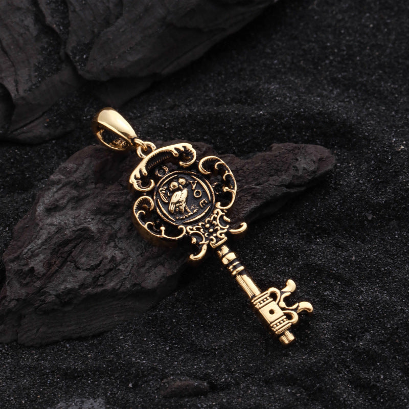 Wholesale Athena Goddess Owl Key Pendant Vintage Copper Necklace