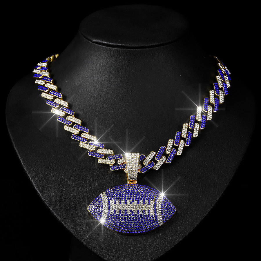 Wholesale Color Diamond Rugby Pendant Fashion Color Alloy Necklace