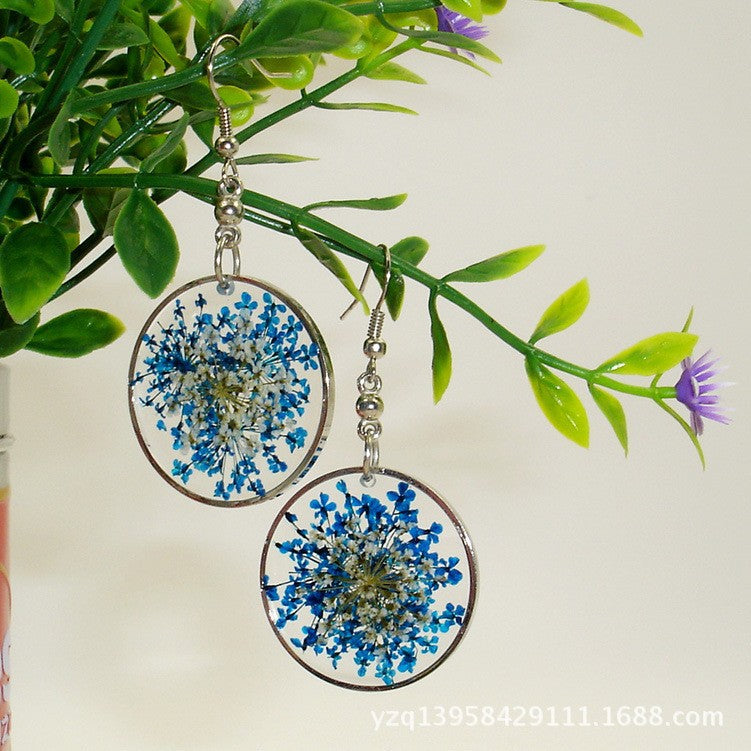 Wholesale 6pcs Lace Dried Flower Round Fashion Resin Earrings