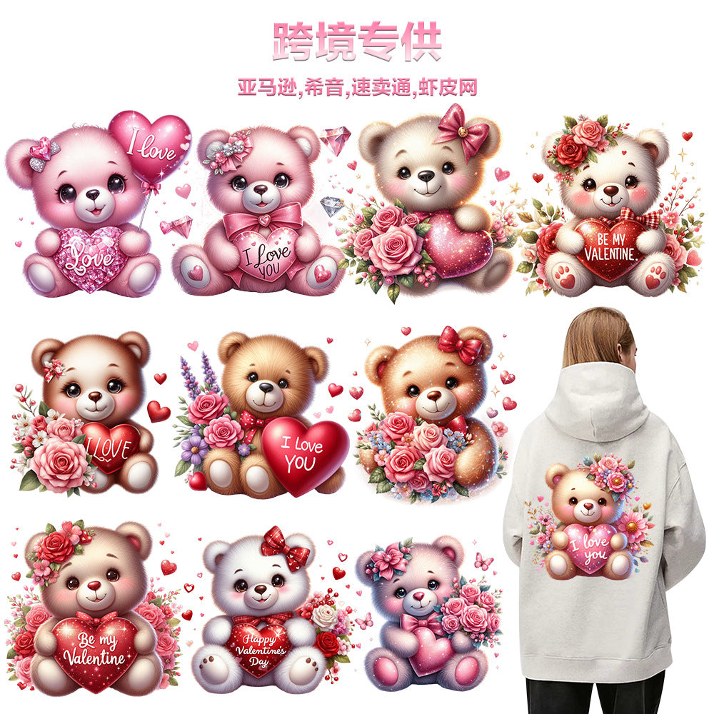 Wholesale 10pcs Valentine's Day Love Cute Bear UV DTF Ready to Press Transfers Wraps
