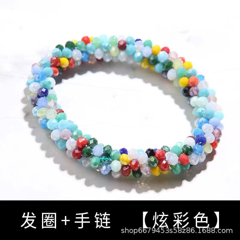 Wholesale Sequin Crystal Color Elastic Rubber Band Bracelet Dual Use