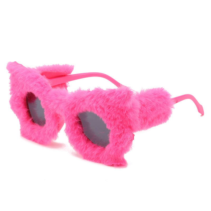 Wholesale Fur-lined Fashion Butterfly Furry Hip-hop Fashion Sunglasses