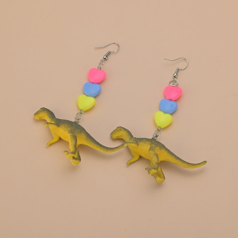 Wholesale Cartoon Cute Colorful Animal Dinosaur Love Personality Metal Earrings