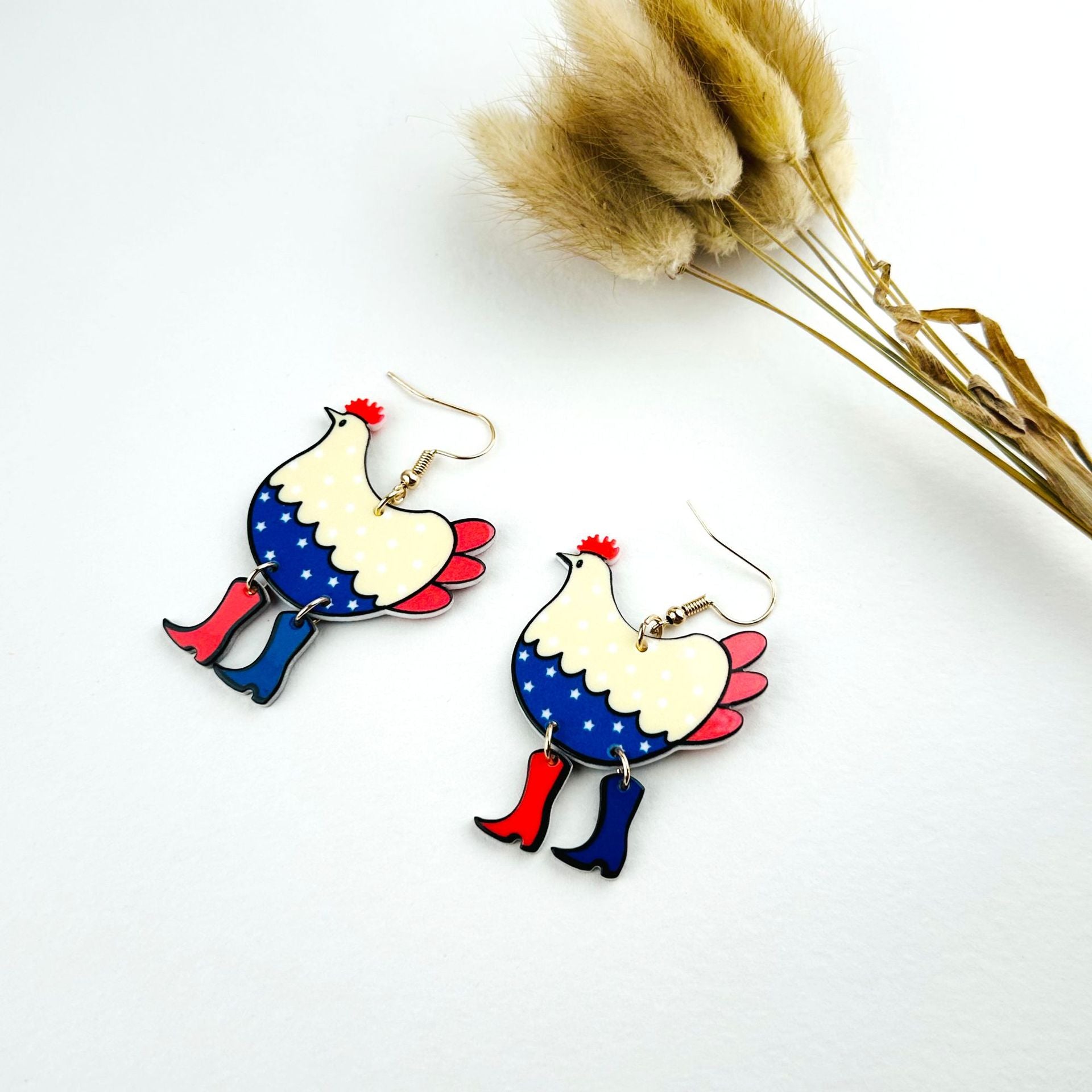 Wholesale Independence Day  Double-sided Printing Flag Chicken Goose Acrylic Earrings