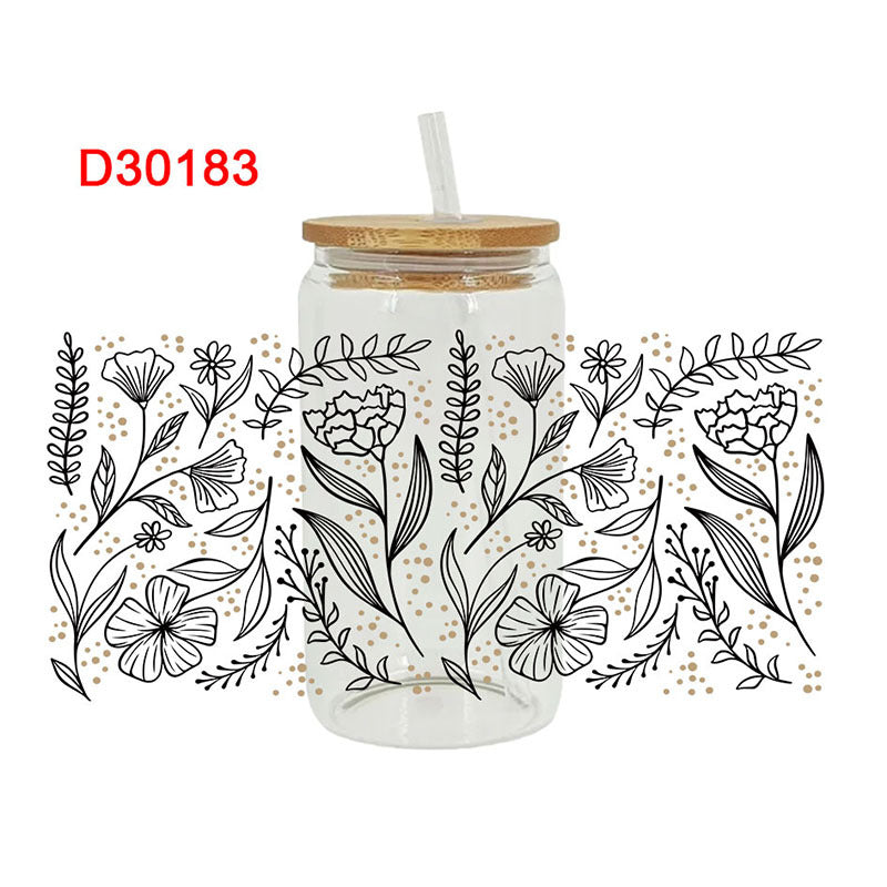 Wholesale Colorful flowers and leaves   16oz Cup UV DTF Wraps