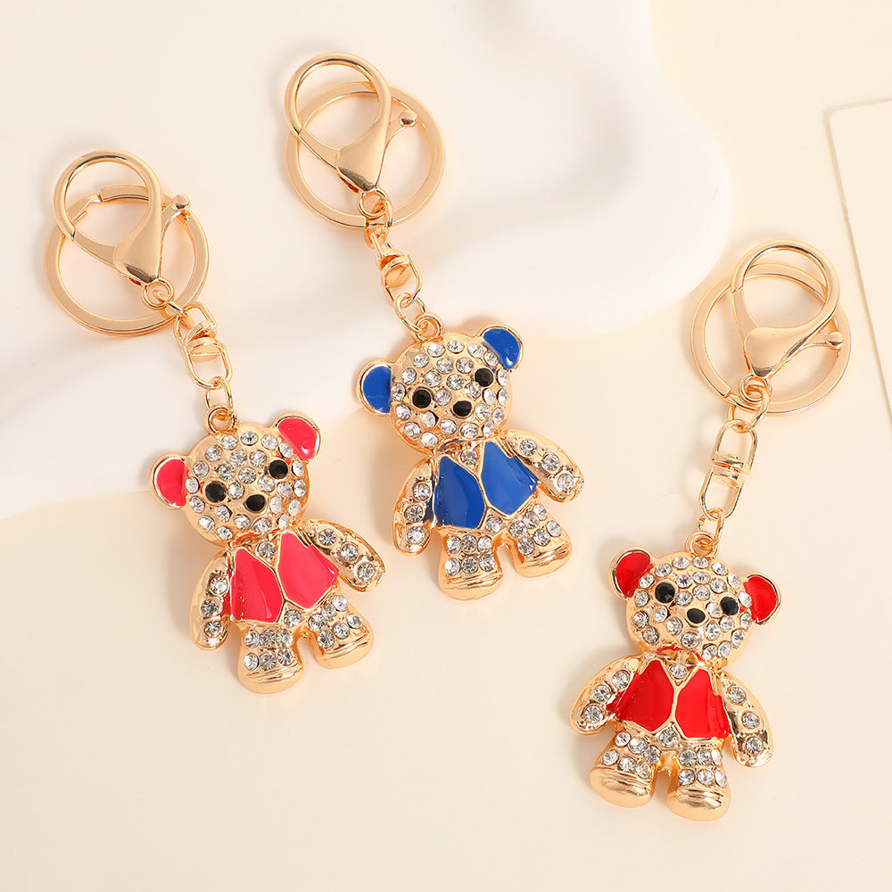 Wholesale Cute vest bear set with diamonds Metal Keychain